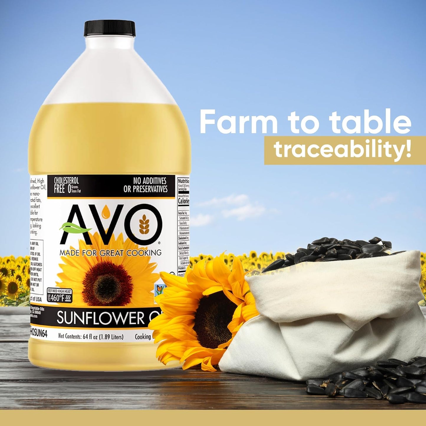 AVO NON-GMO High Oleic Sunflower Oil for General Cooking - 64 fl oz