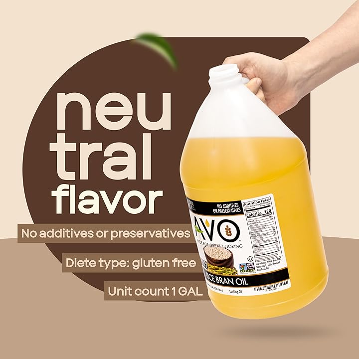 AVO NON GMO 100% Rice Bran Oil, 1 Gallon, No Preservatives Added