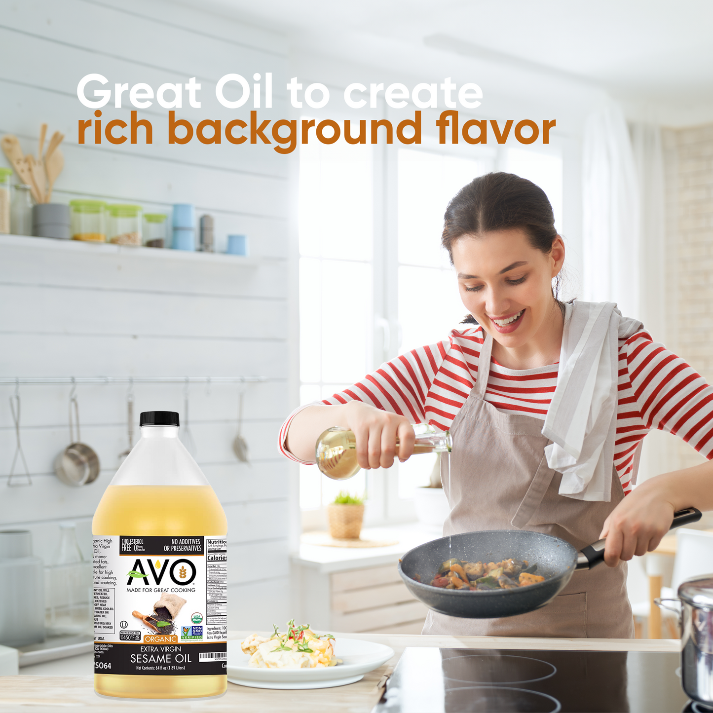 AVO ORGANIC 100% EXTRA VIRGIN SESAME Oil Asian Food, Frying, Non-stick Sautéing, Salads, Vinaigrette, Marinades, Pan Coating, General Cooking 64 Fl-oz (Half a Gallon), NO preservatives added, Naturally Processed