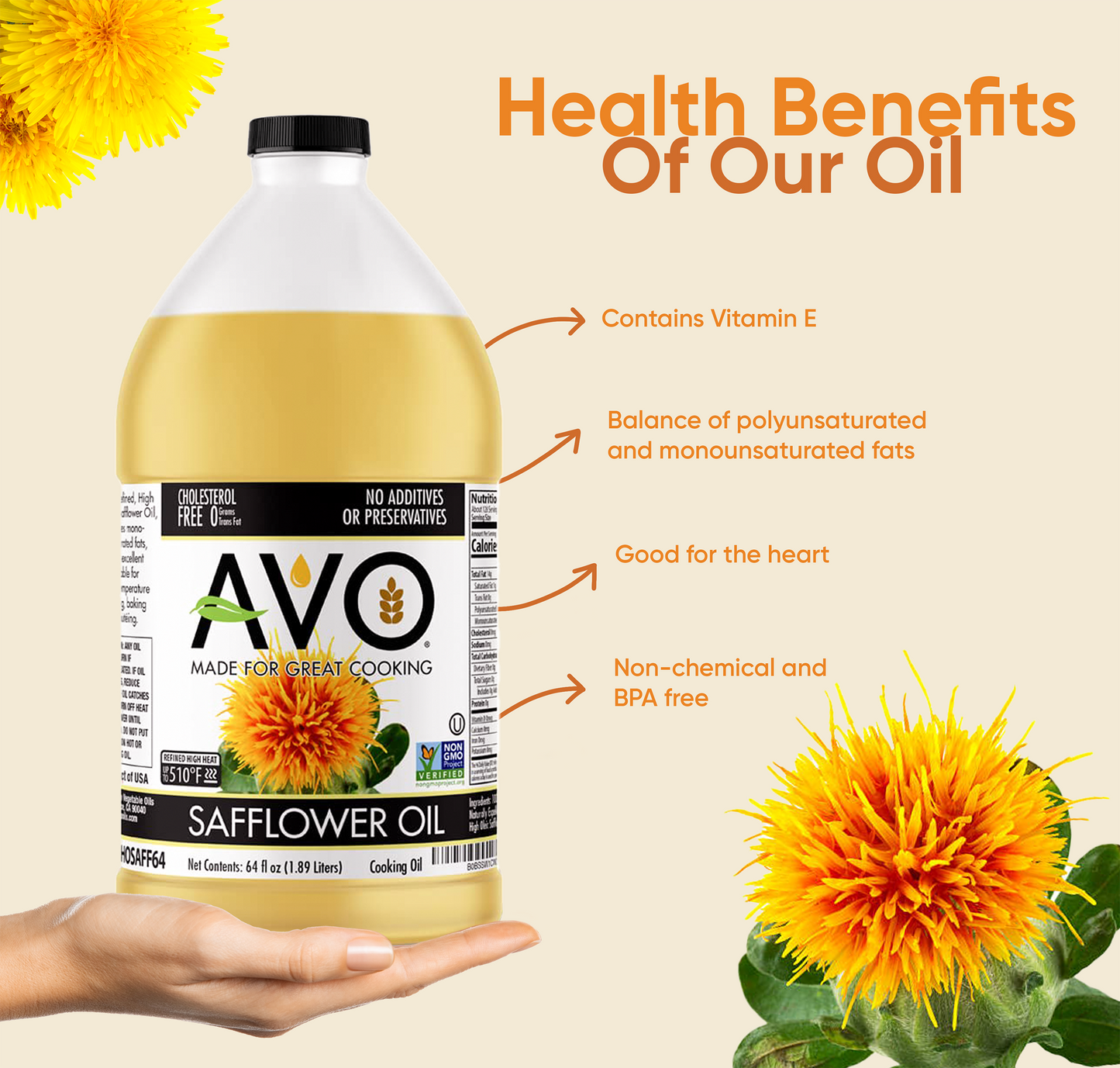 AVO Naturally Processed NON-GMO High Oleic Safflower Oil, 64 fl oz