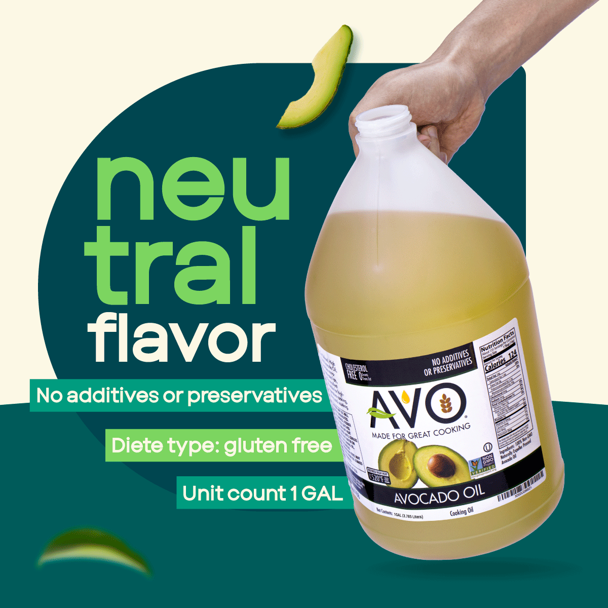 AVO NON GMO 100% Avocado Oil, 1 Gallon 128 Fl-oz, NO Preservatives Added