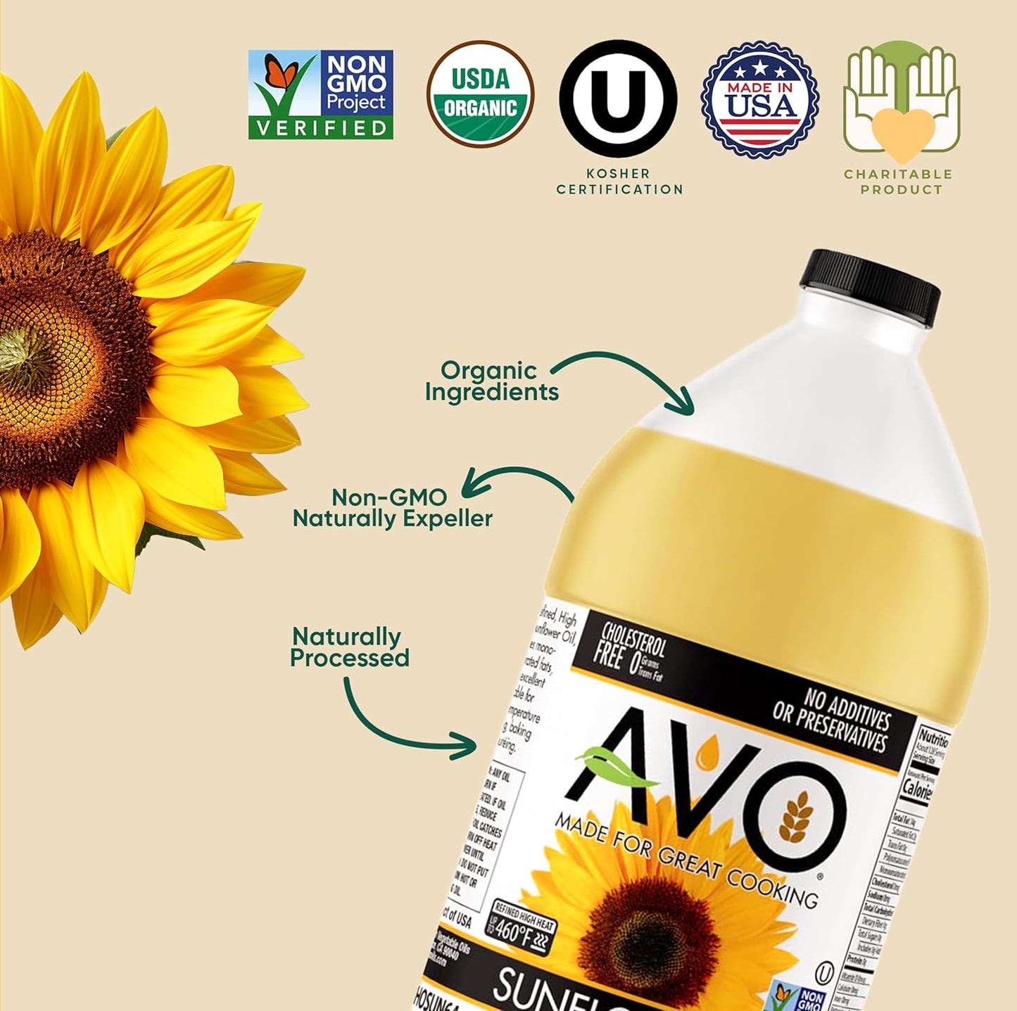 AVO NON-GMO High Oleic Sunflower Oil for General Cooking - 64 fl oz