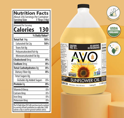 AVO NON-GMO High Oleic Sunflower Oil for General Cooking - 1 Gallon