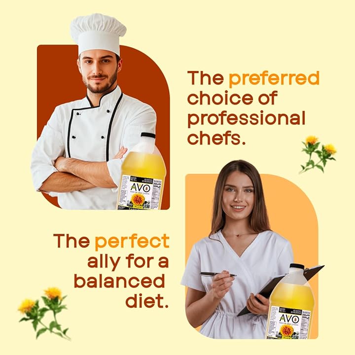 AVO ORGANIC 100% High Oleic SAFFLOWER Oil Frying, Baking, Non-stick Sautéing, Salads, Vinaigrette, Marinades, Pan Coating, General Cooking 64 Fl-oz (Half a Gallon), NO preservatives added, Naturally Processed