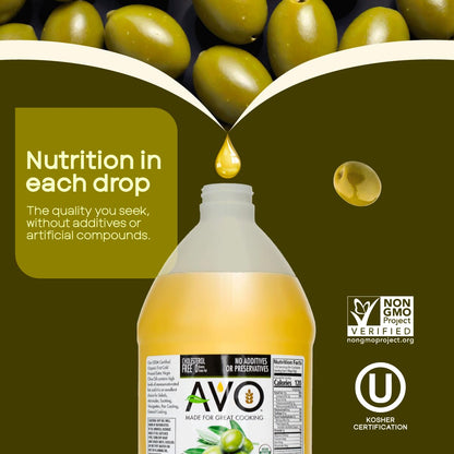 AVO ORGANIC 100% EXTRA VIRGIN OLIVE Oil, 64 Fl-oz (Half Gallon) NO preservatives added