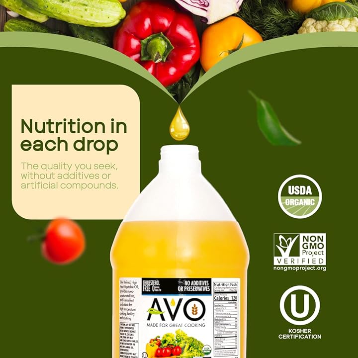 AVO ORGANIC 100% VEGETABLE Oil, 64 Fl-oz (Half a Gallon) NO preservatives added