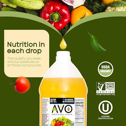 AVO ORGANIC 100% VEGETABLE Oil, 64 Fl-oz (Half a Gallon) NO preservatives added
