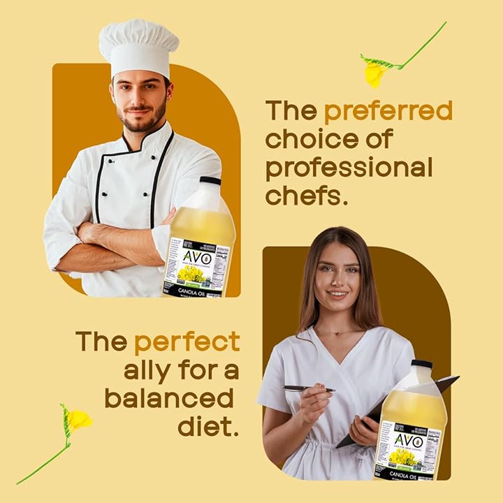 AVO ORGANIC 100% CANOLA Oil Frying, Baking, Non-stick Sautéing, Salads, Vinaigrette, Marinades, Pan Coating, General Cooking 64 Fl-oz (Half a Gallon), NO preservatives added, Naturally Processed