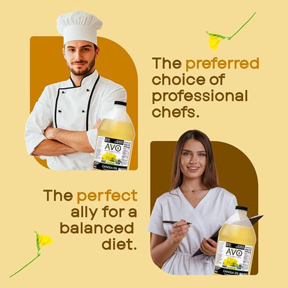 AVO ORGANIC 100% CANOLA Oil Frying, Baking, Non-stick Sautéing, Salads, Vinaigrette, Marinades, Pan Coating, General Cooking 64 Fl-oz (Half a Gallon), NO preservatives added, Naturally Processed