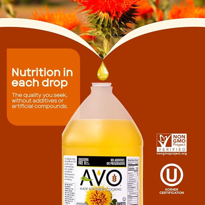 AVO Naturally Processed NON-GMO High Oleic Safflower Oil, 1 Gallon