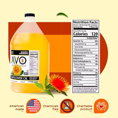 AVO Naturally Processed NON-GMO High Oleic Safflower Oil, 1 Gallon
