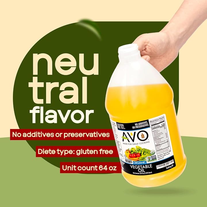 AVO ORGANIC 100% VEGETABLE Oil, 64 Fl-oz (Half a Gallon) NO preservatives added