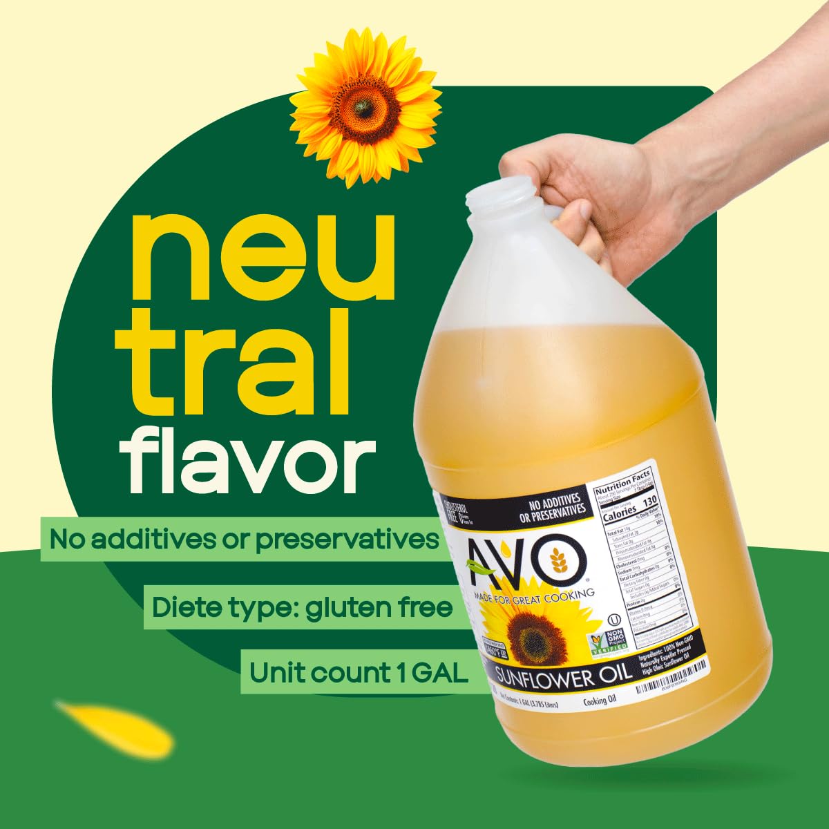 AVO NON-GMO High Oleic Sunflower Oil for General Cooking - 1 Gallon