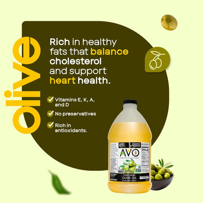AVO ORGANIC 100% EXTRA VIRGIN OLIVE Oil, 64 Fl-oz (Half Gallon) NO preservatives added