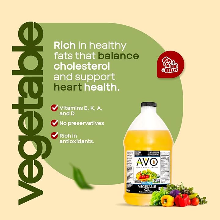 AVO ORGANIC 100% VEGETABLE Oil, 64 Fl-oz (Half a Gallon) NO preservatives added