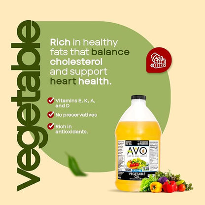 AVO ORGANIC 100% VEGETABLE Oil, 64 Fl-oz (Half a Gallon) NO preservatives added