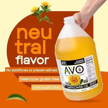 AVO Naturally Processed NON-GMO High Oleic Safflower Oil, 1 Gallon