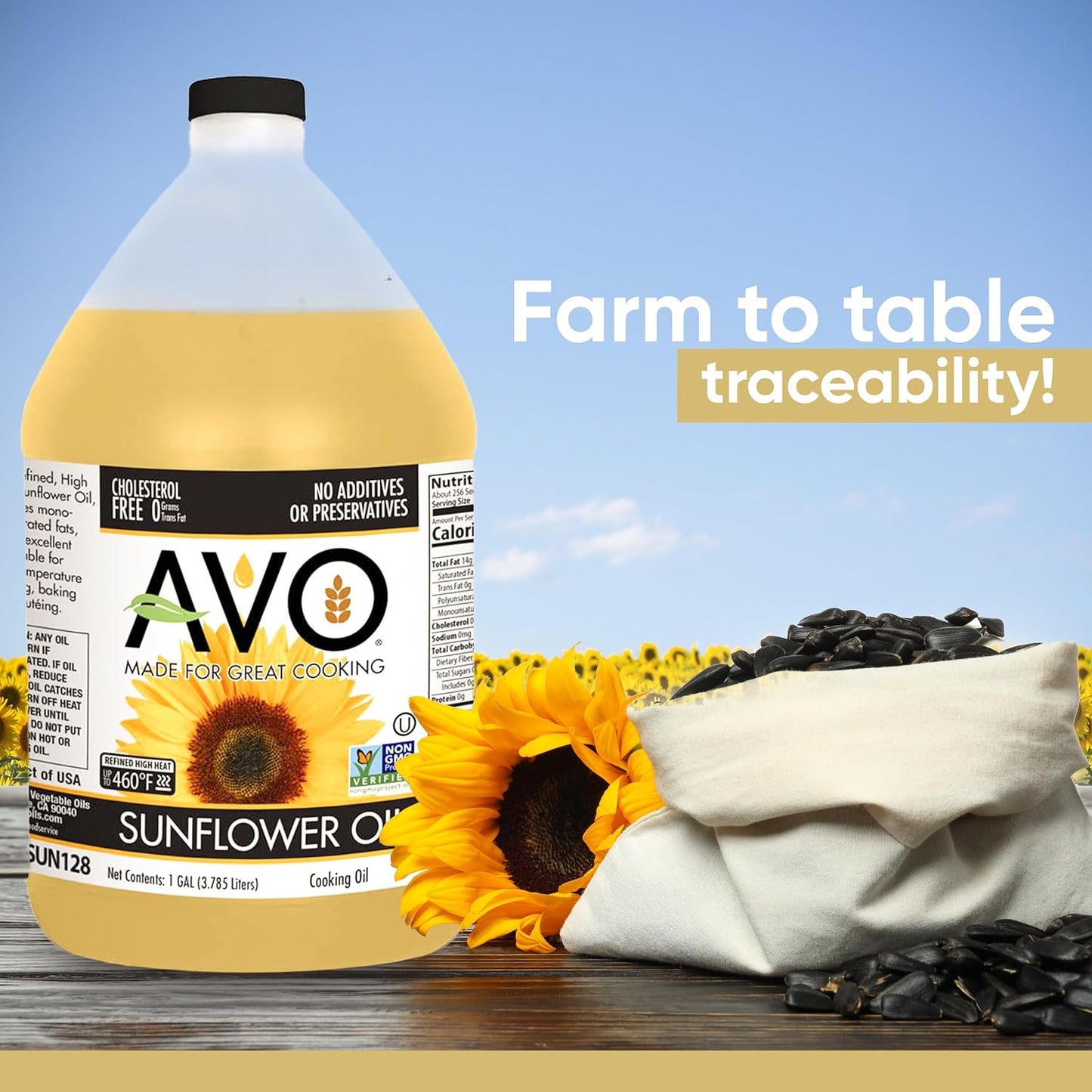 AVO NON-GMO High Oleic Sunflower Oil for General Cooking - 1 Gallon