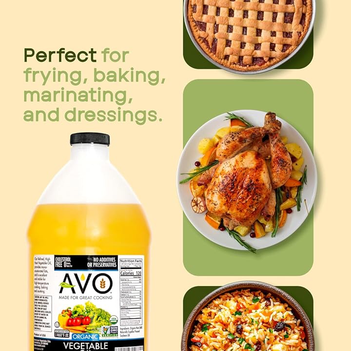 AVO ORGANIC 100% VEGETABLE Oil, 64 Fl-oz (Half a Gallon) NO preservatives added