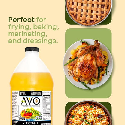 AVO ORGANIC 100% VEGETABLE Oil, 64 Fl-oz (Half a Gallon) NO preservatives added