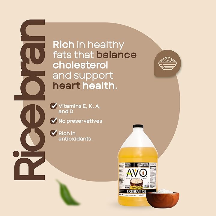 AVO NON GMO 100% Rice Bran Oil, 1 Gallon, No Preservatives Added