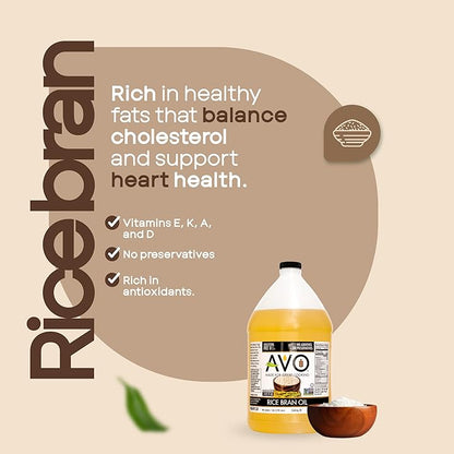 AVO NON GMO 100% Rice Bran Oil, 1 Gallon, No Preservatives Added