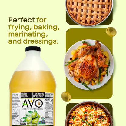 AVO ORGANIC 100% EXTRA VIRGIN OLIVE Oil, 64 Fl-oz (Half Gallon) NO preservatives added
