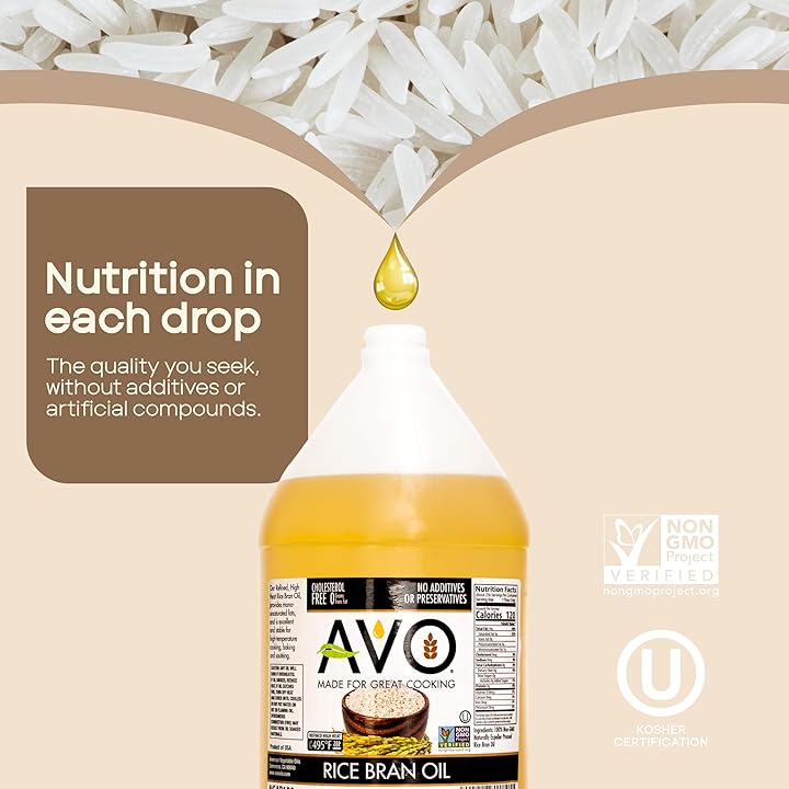 AVO NON GMO 100% Rice Bran Oil, 1 Gallon, No Preservatives Added
