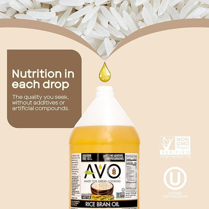 AVO NON GMO 100% Rice Bran Oil, 1 Gallon, No Preservatives Added