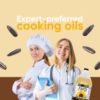 AVO ORGANIC 100% High Oleic SUNFLOWER Oil Frying, Baking, Non-stick Sautéing, Salads, Vinaigrette, Marinades, Pan Coating, General Cooking 64 Fl-oz (Half a Gallon), NO preservatives added, Naturally Processed