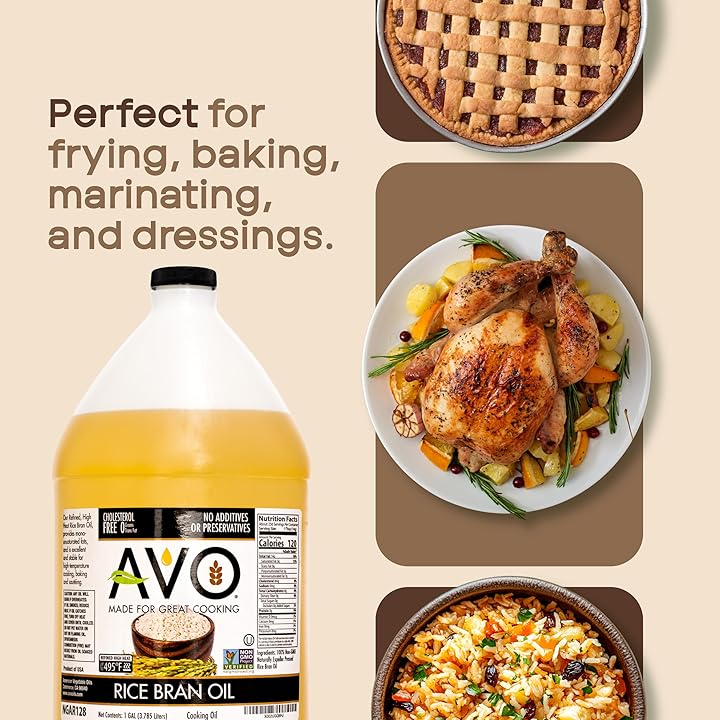 AVO NON GMO 100% Rice Bran Oil, 1 Gallon, No Preservatives Added