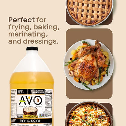 AVO NON GMO 100% Rice Bran Oil, 1 Gallon, No Preservatives Added