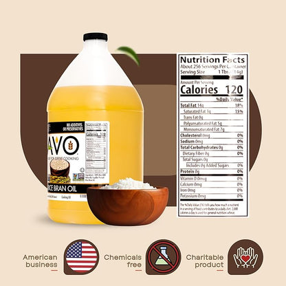 AVO NON GMO 100% Rice Bran Oil, 1 Gallon, No Preservatives Added