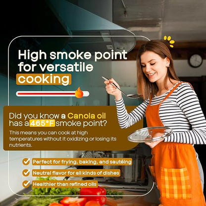 AVO ORGANIC 100% CANOLA Oil Frying, Baking, Non-stick Sautéing, Salads, Vinaigrette, Marinades, Pan Coating, General Cooking 64 Fl-oz (Half a Gallon), NO preservatives added, Naturally Processed