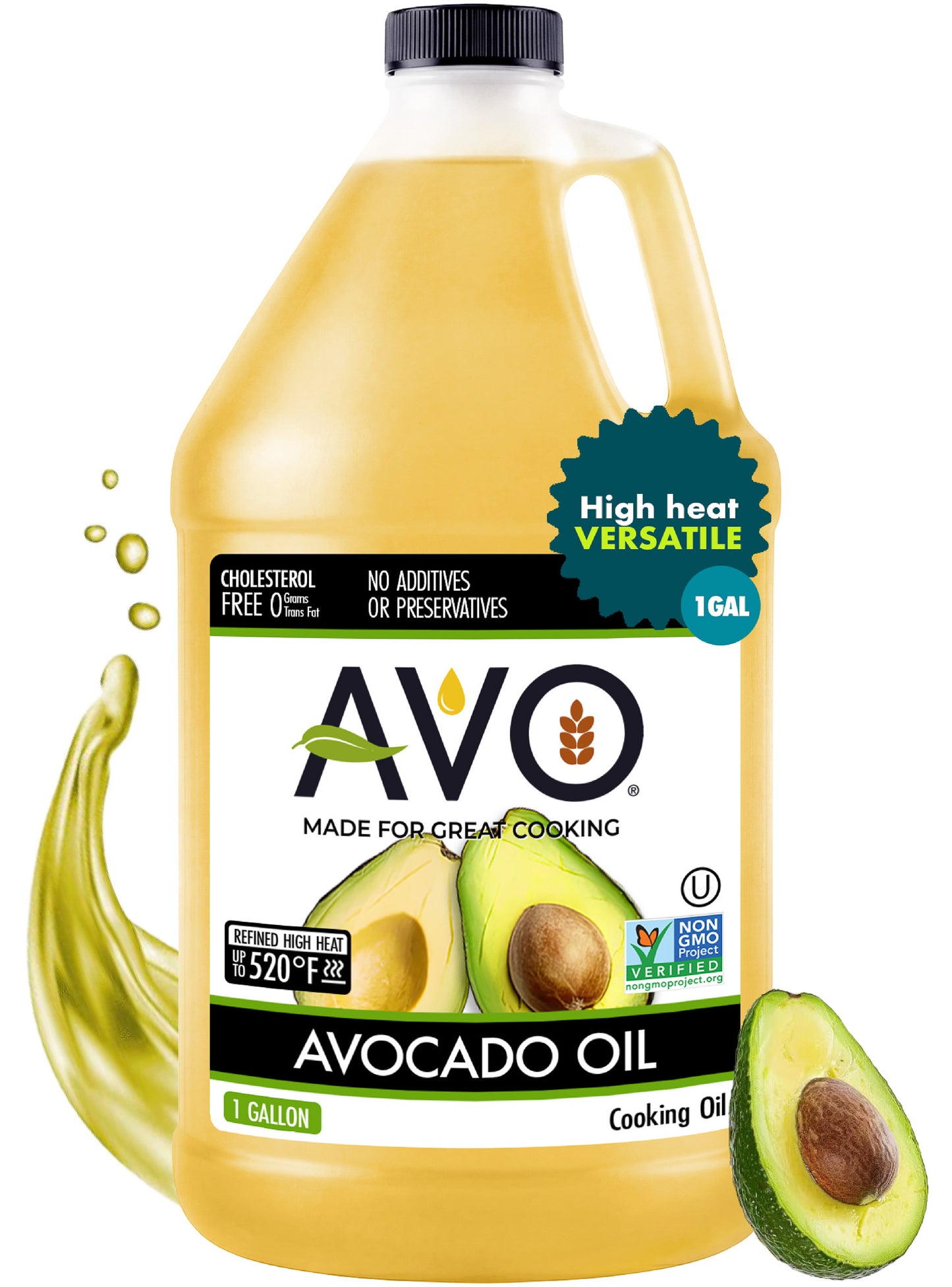 AVO NON GMO 100% Avocado Oil, 1 Gallon 128 Fl-oz, NO Preservatives Added