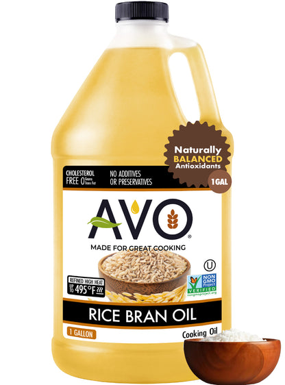 AVO NON GMO 100% Rice Bran Oil, 1 Gallon, No Preservatives Added