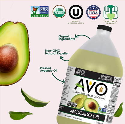 AVO NON GMO 100% Avocado Oil, 1 Gallon 128 Fl-oz, NO Preservatives Added