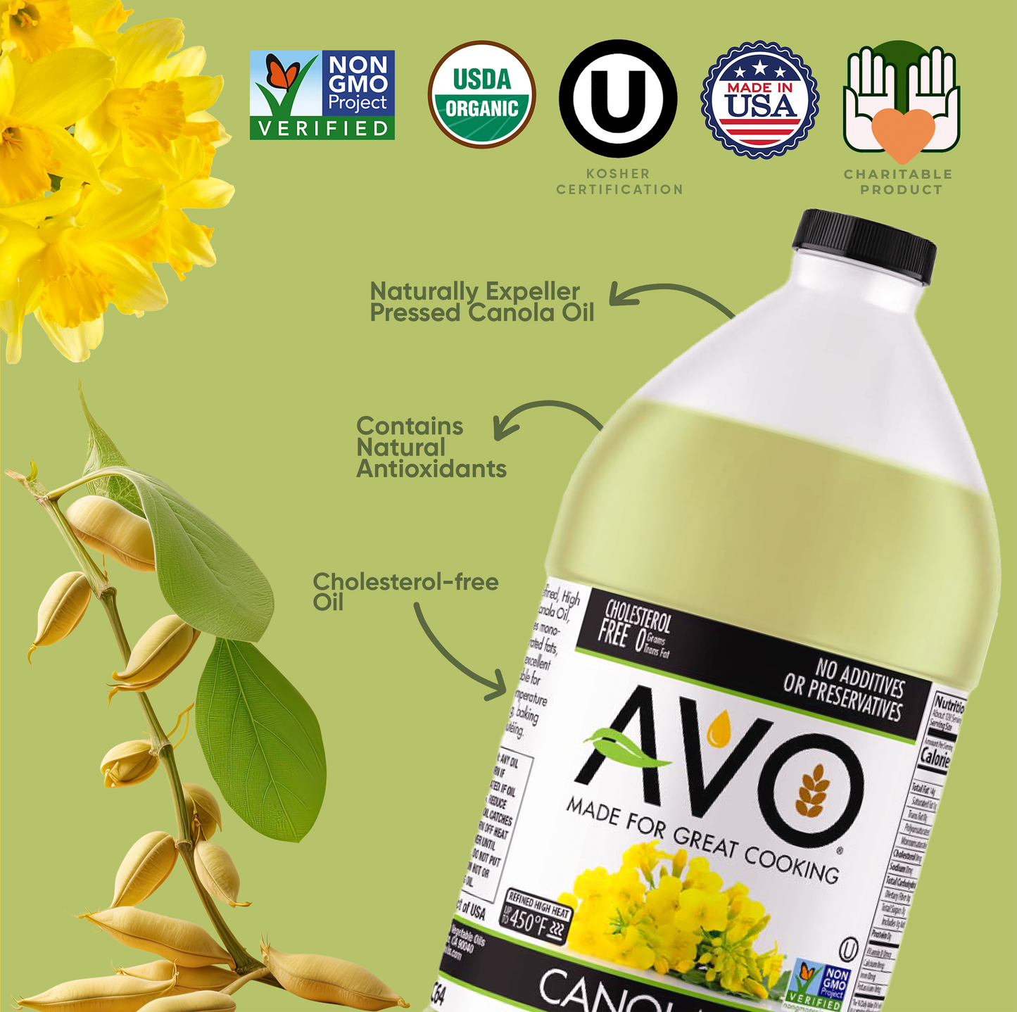 AVO NON-GMO Certified Expeller Pressed Canola Oil - 64 fl oz