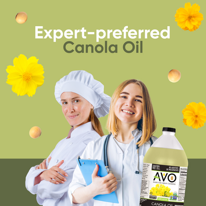 AVO ORGANIC 100% CANOLA Oil Frying, Baking, Non-stick Sautéing, Salads, Vinaigrette, Marinades, Pan Coating, General Cooking 64 Fl-oz (Half a Gallon), NO preservatives added, Naturally Processed