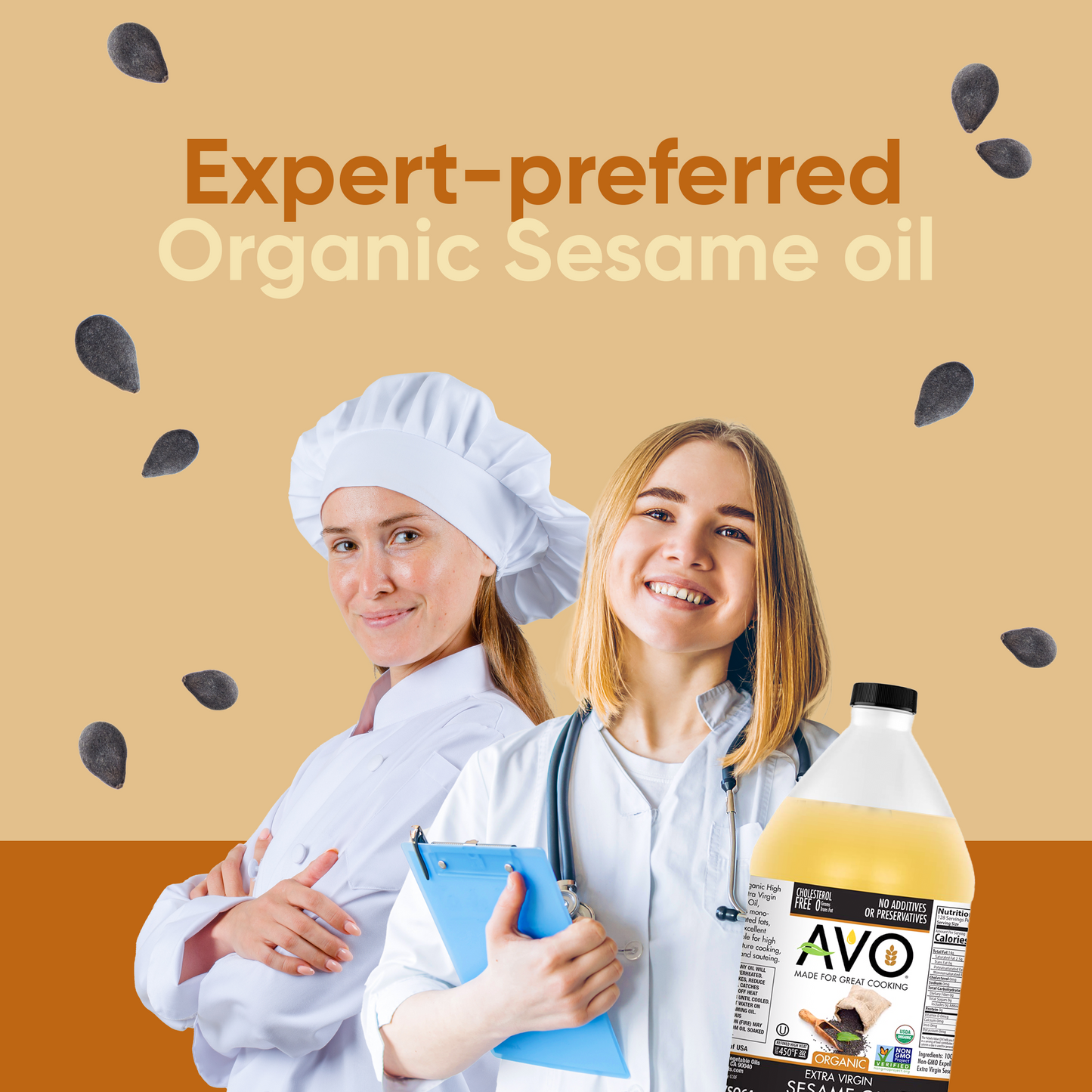 AVO ORGANIC 100% EXTRA VIRGIN SESAME Oil Asian Food, Frying, Non-stick Sautéing, Salads, Vinaigrette, Marinades, Pan Coating, General Cooking 64 Fl-oz (Half a Gallon), NO preservatives added, Naturally Processed