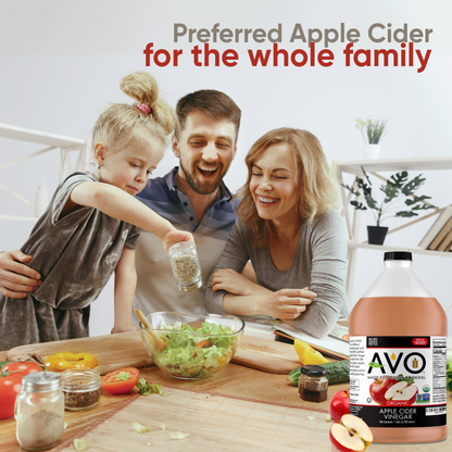 AVO 1 Gallon (128 oz) Naturally Processed ORGANIC NON-GMO Apple Cider Vinegar with the Mother – Raw, Unfiltered, Unpasteurized All Natural Ingredients