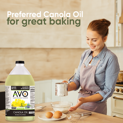 AVO ORGANIC 100% CANOLA Oil Frying, Baking, Non-stick Sautéing, Salads, Vinaigrette, Marinades, Pan Coating, General Cooking 64 Fl-oz (Half a Gallon), NO preservatives added, Naturally Processed