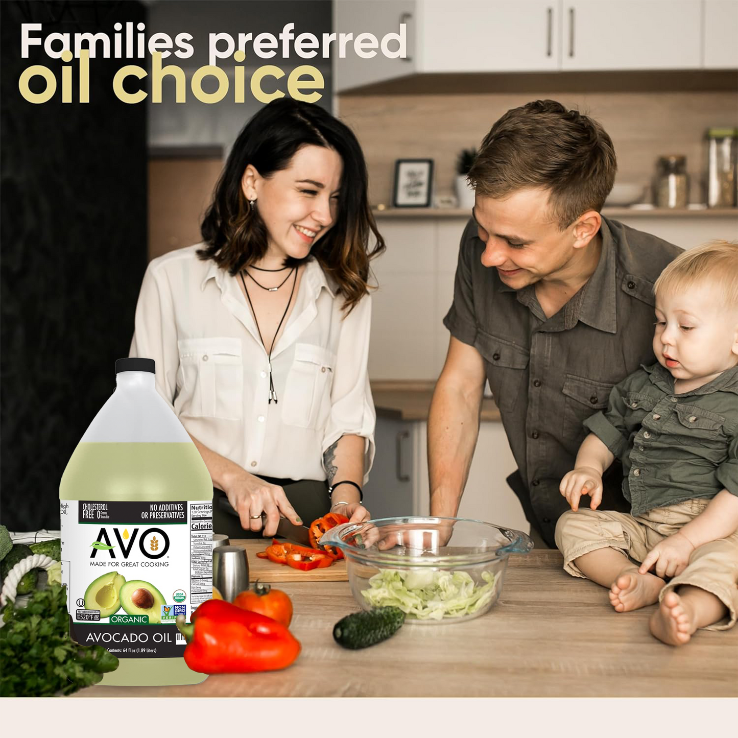 AVO ORGANIC 100% AVOCADO Oil Frying, Baking, Non-stick Sautéing, Salads, Vinaigrette, Marinades, Pan Coating, General Cooking 64 Fl-oz (Half a Gallon), NO preservatives added, Naturally Processed