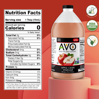 AVO Naturally Processed ORGANIC NON-GMO Apple Cider Vinegar with the Mother – Raw, Unfiltered, Unpasteurized All Natural Ingredients, 2pk 64 FL Oz