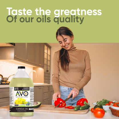 AVO ORGANIC 100% CANOLA Oil Frying, Baking, Non-stick Sautéing, Salads, Vinaigrette, Marinades, Pan Coating, General Cooking 64 Fl-oz (Half a Gallon), NO preservatives added, Naturally Processed