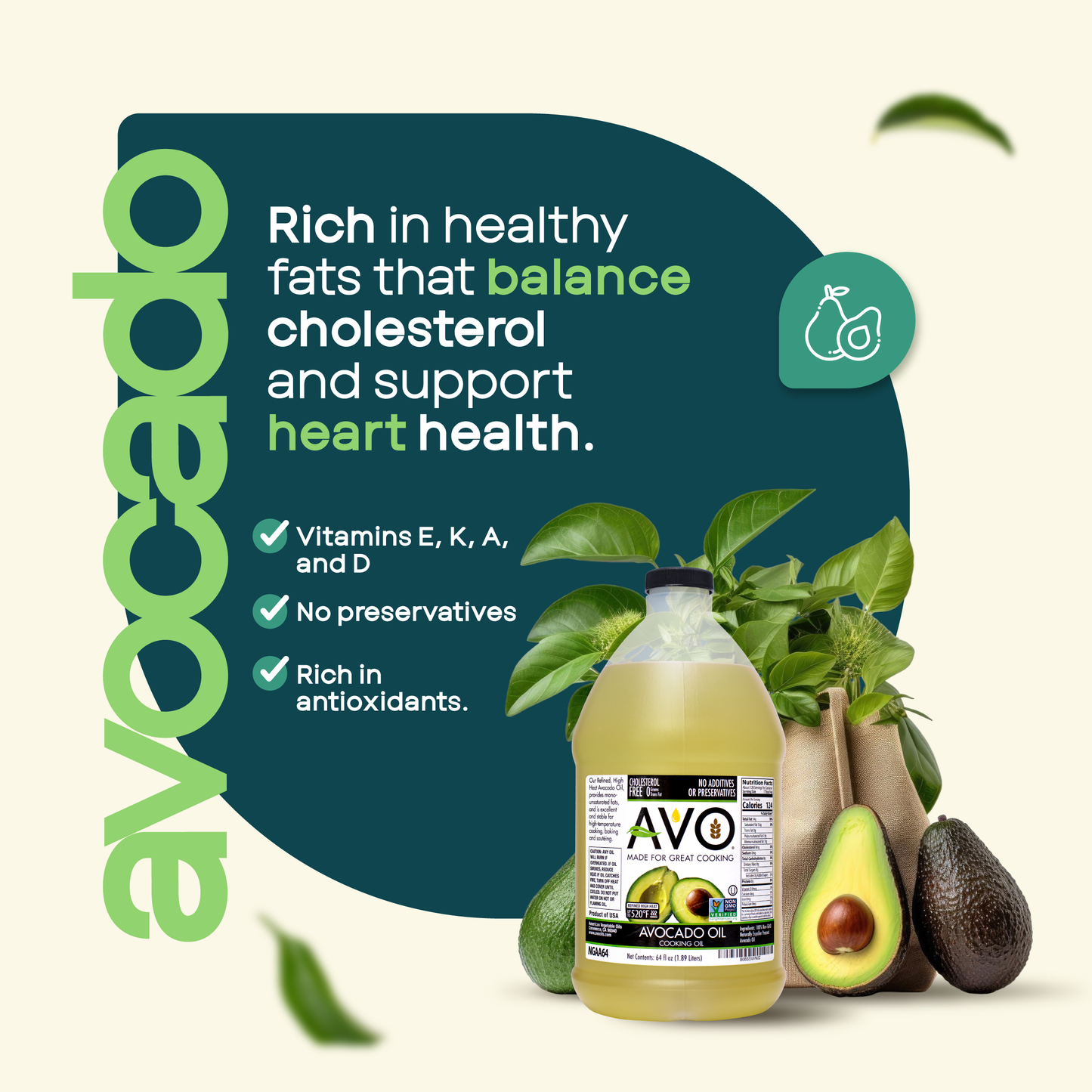 AVO NON GMO 100% Avocado Oil, 64 Fl-oz, NO Preservatives Added