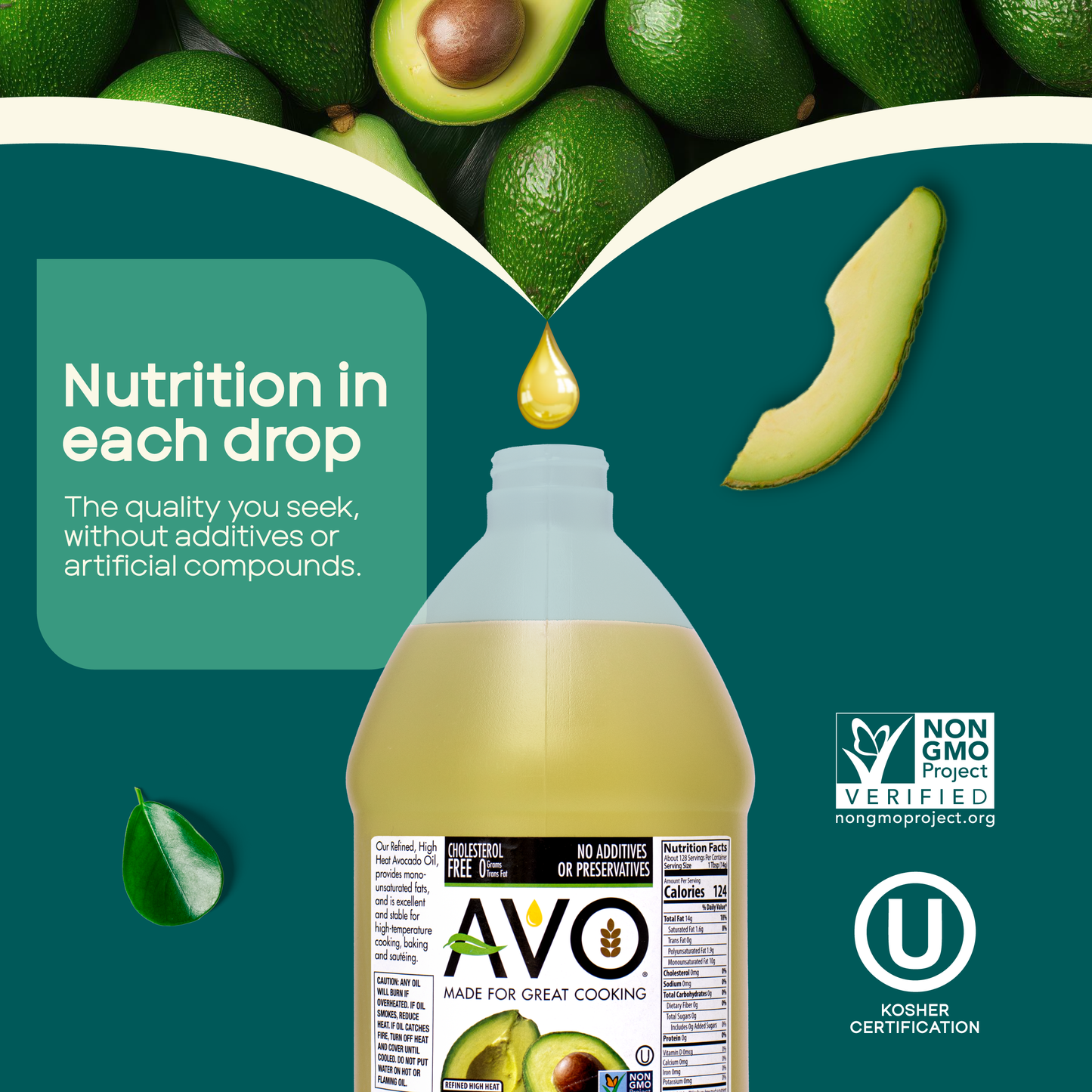AVO NON GMO 100% Avocado Oil, 64 Fl-oz, NO Preservatives Added
