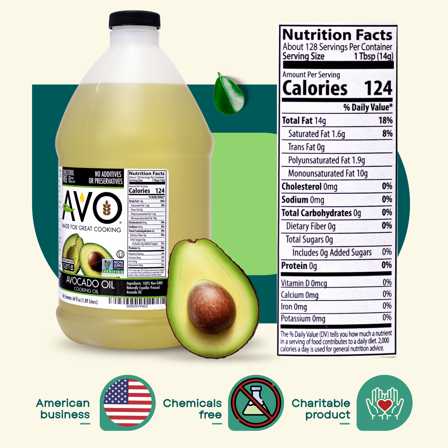AVO NON GMO 100% Avocado Oil, 64 Fl-oz, NO Preservatives Added