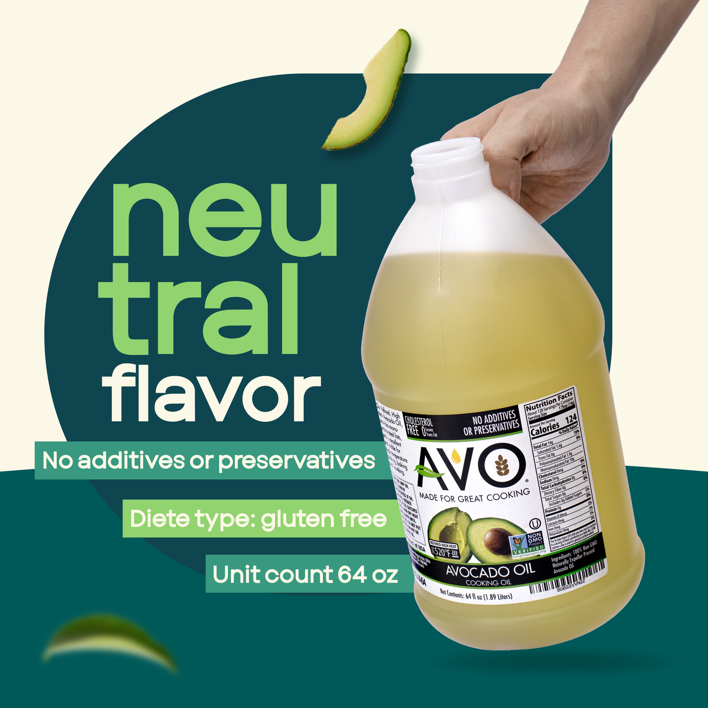 AVO NON GMO 100% Avocado Oil, 64 Fl-oz, NO Preservatives Added