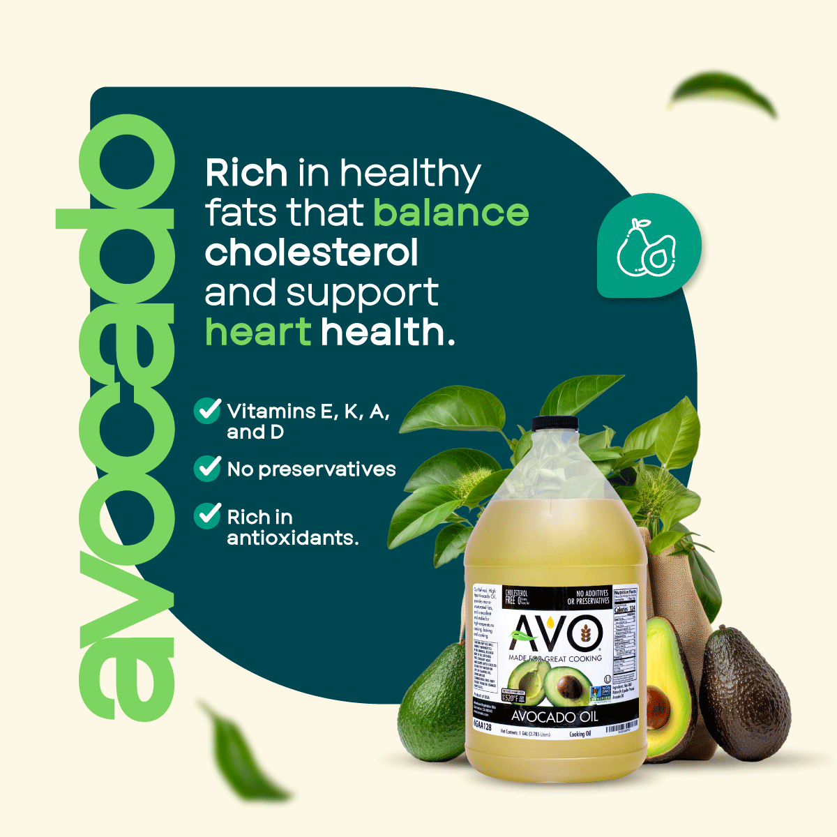 AVO NON GMO 100% Avocado Oil, 1 Gallon 128 Fl-oz, NO Preservatives Added